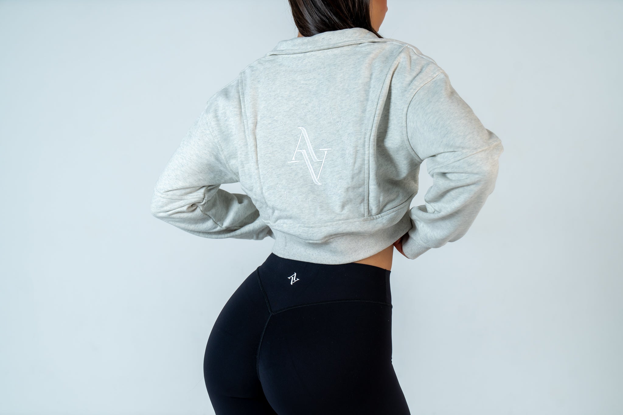 College Half-Zip Crop Jumper - Snow Marl Grey