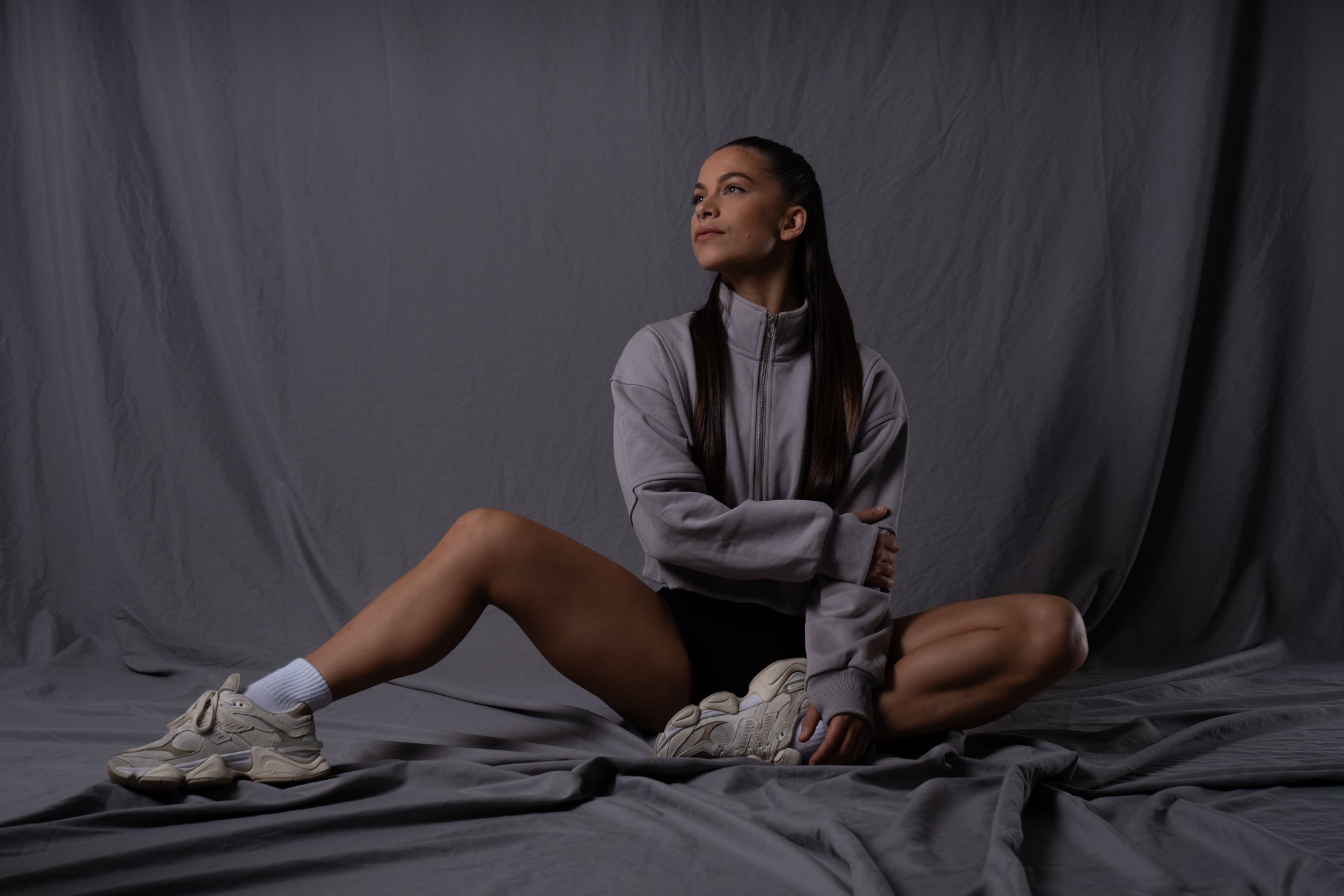 College Half-Zip Crop Jumper - Heavenly Lavender Grey