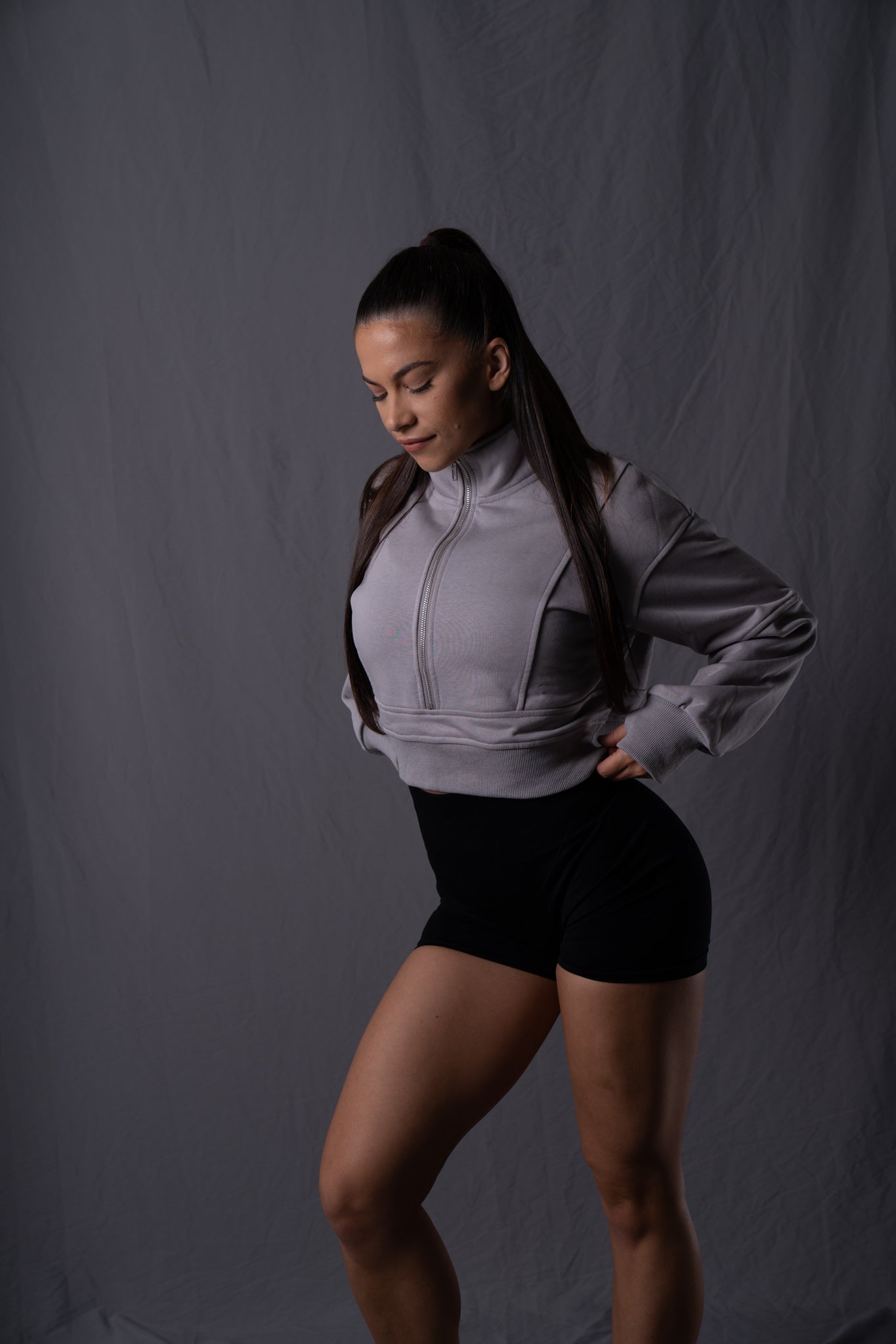 College Half-Zip Crop Jumper - Heavenly Lavender Grey