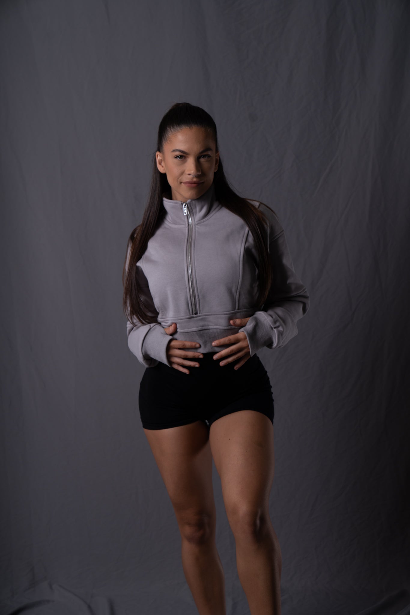 College Half-Zip Crop Jumper - Heavenly Lavender Grey