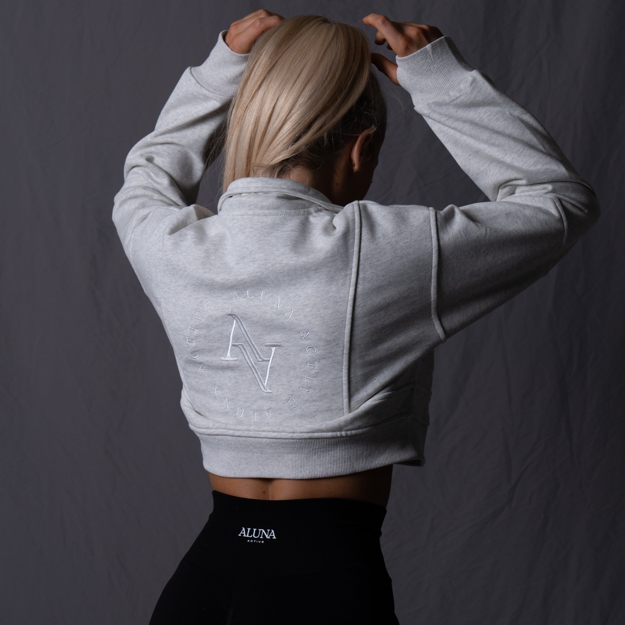 College Half-Zip Crop Jumper - Snow Marl Grey