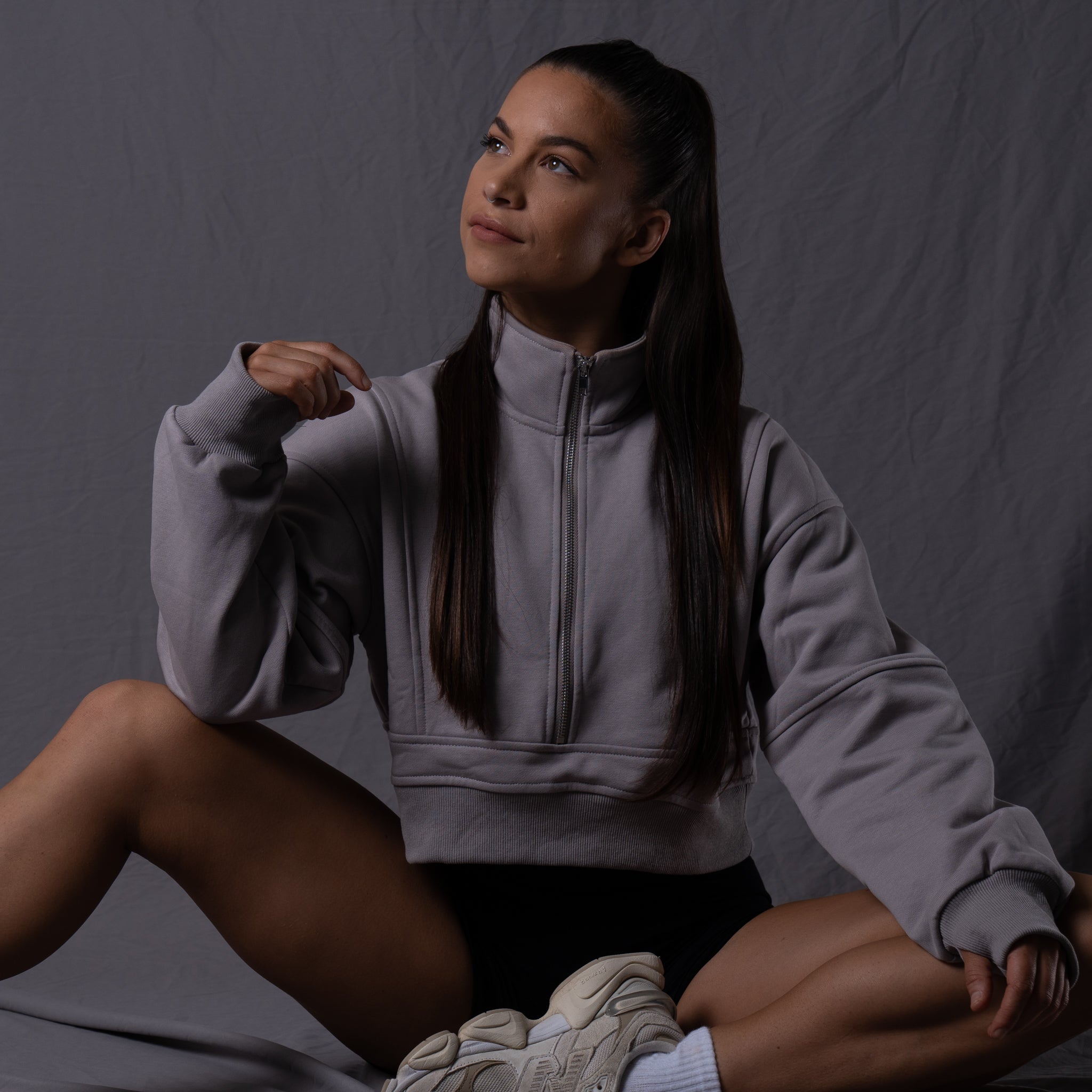 College Half-Zip Crop Jumper - Heavenly Lavender Grey