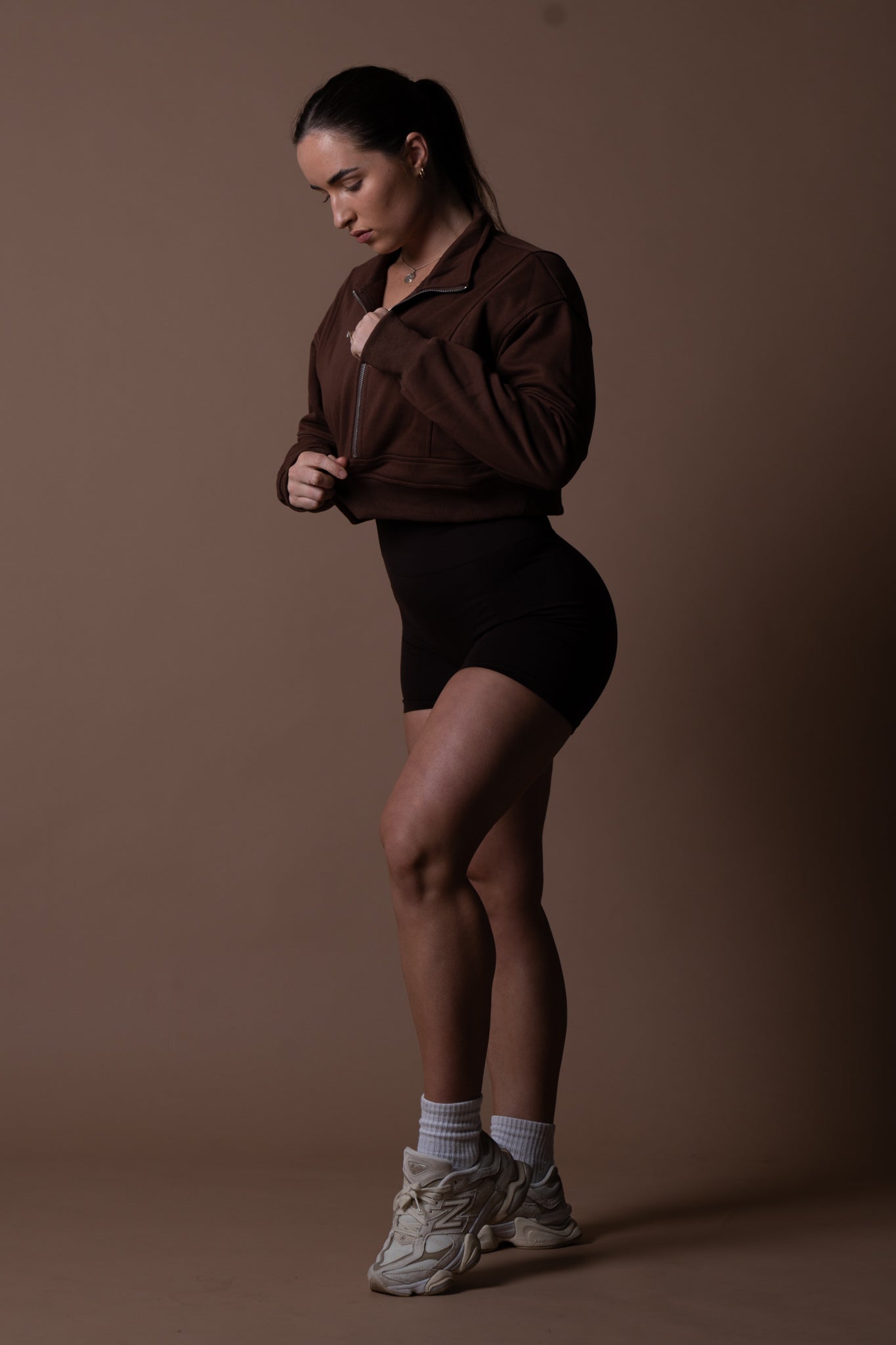 College Half-Zip Crop Jumper - Hot Chocolate