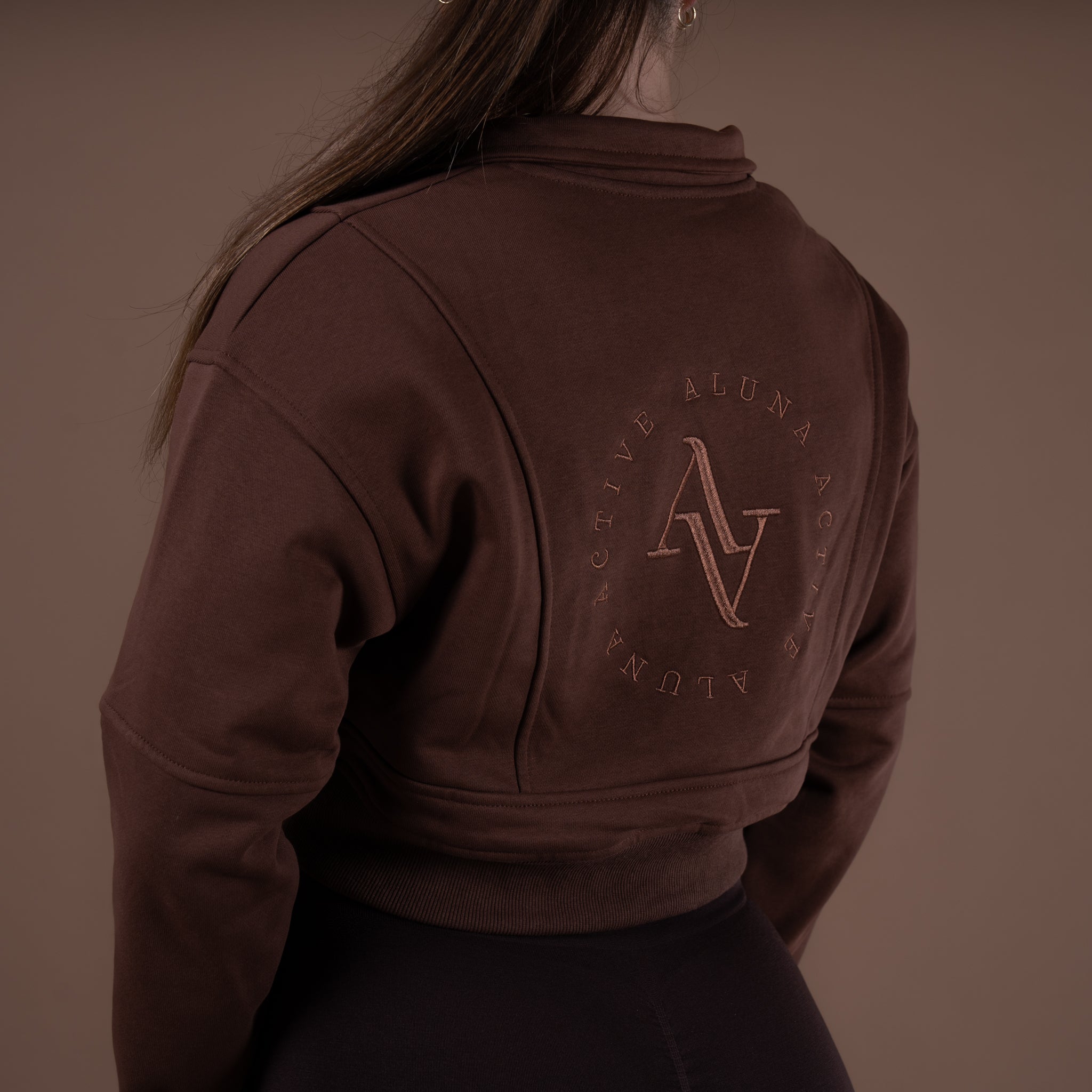 College Half-Zip Crop Jumper - Hot Chocolate
