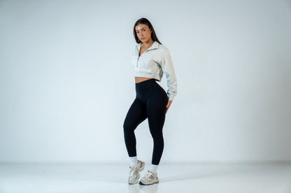 College Half-Zip Crop Jumper - Snow Marl Grey