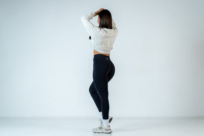 College Half-Zip Crop Jumper - Snow Marl Grey