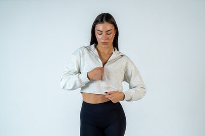 College Half-Zip Crop Jumper - Snow Marl Grey