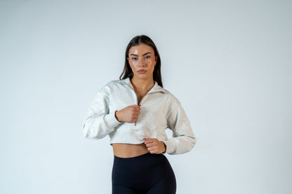 College Half-Zip Crop Jumper - Snow Marl Grey