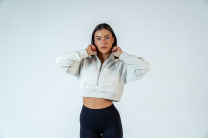 College Half-Zip Crop Jumper - Snow Marl Grey