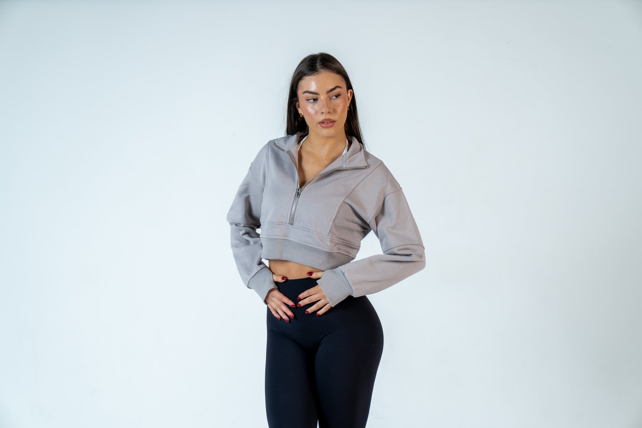 College Half-Zip Crop Jumper - Heavenly Lavender Grey