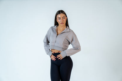 College Half-Zip Crop Jumper - Heavenly Lavender Grey
