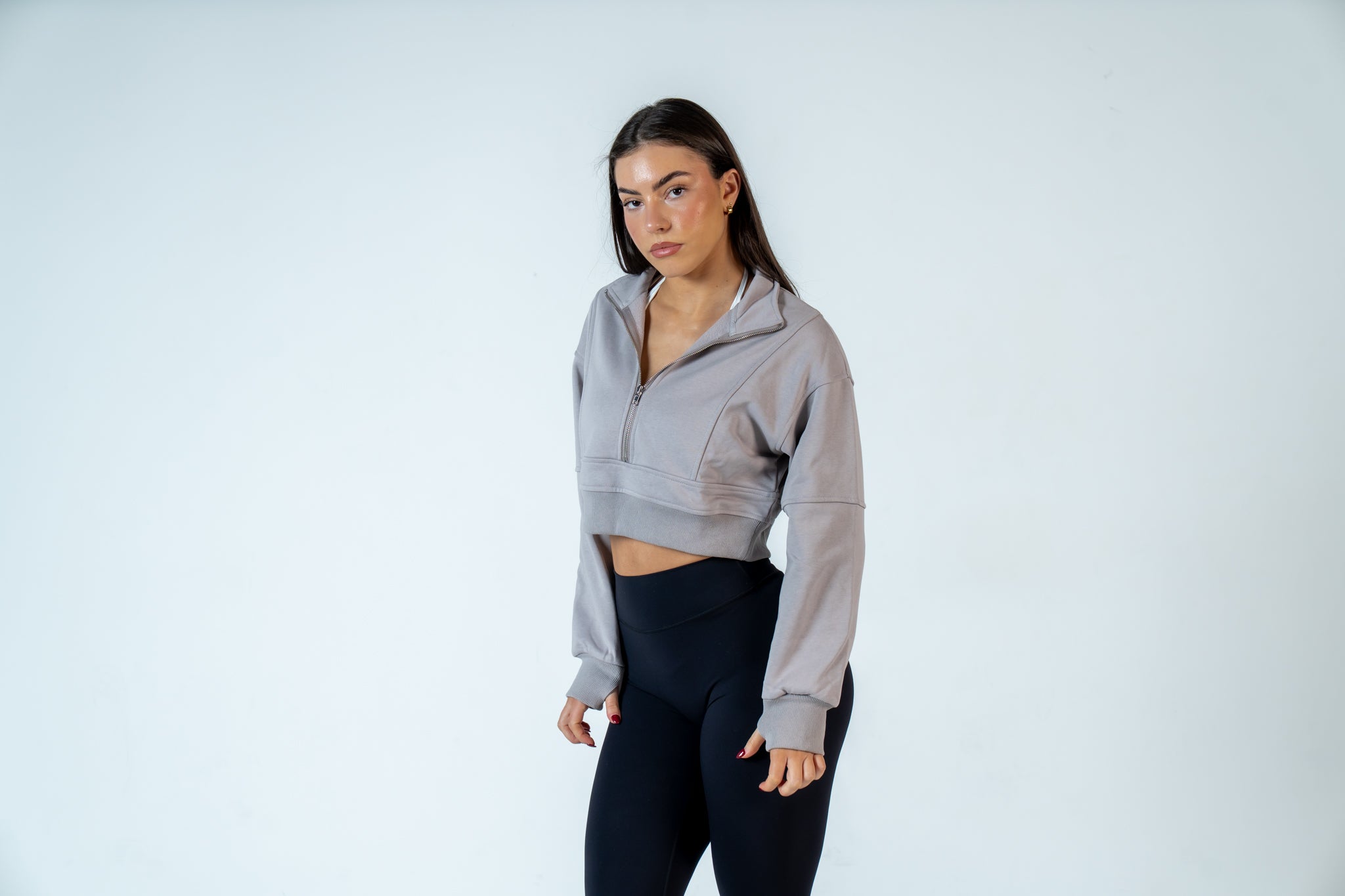 College Half-Zip Crop Jumper - Heavenly Lavender Grey