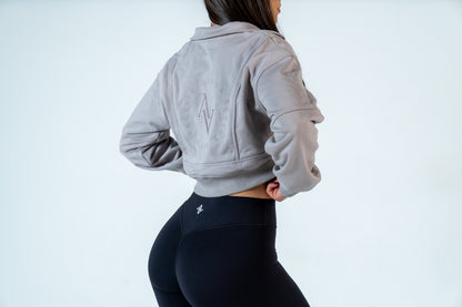 College Half-Zip Crop Jumper - Heavenly Lavender Grey