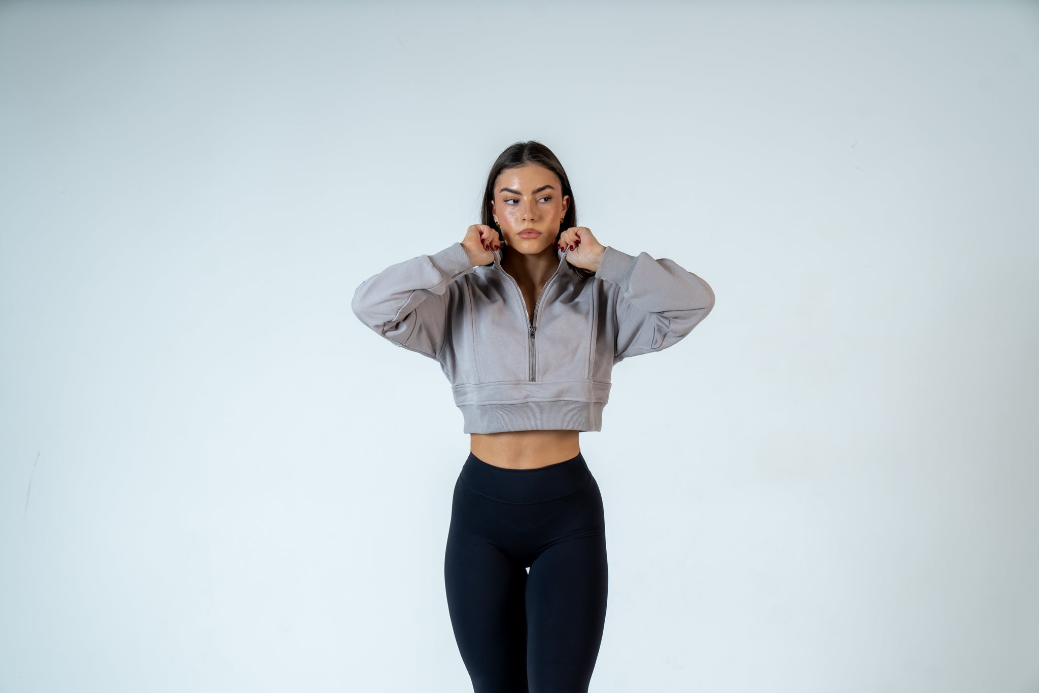 College Half-Zip Crop Jumper - Heavenly Lavender Grey