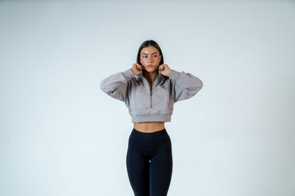 College Half-Zip Crop Jumper - Heavenly Lavender Grey