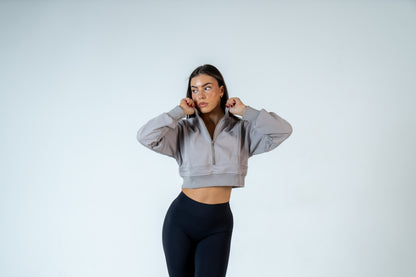 College Half-Zip Crop Jumper - Heavenly Lavender Grey