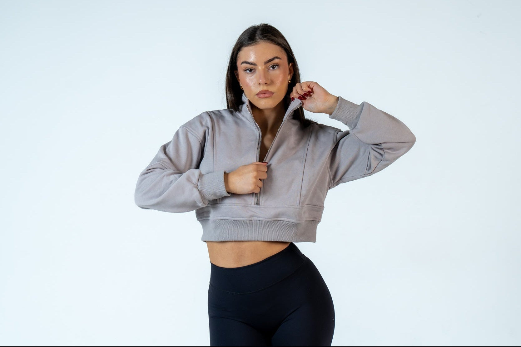 College Half-Zip Crop Jumper - Heavenly Lavender Grey