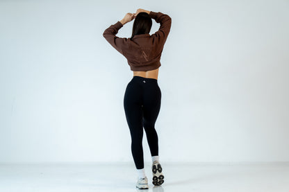 College Half-Zip Crop Jumper - Hot Chocolate