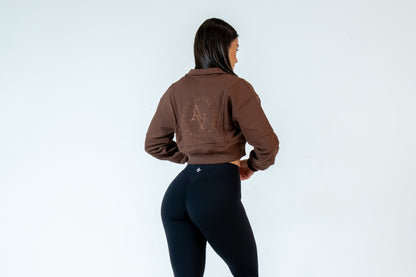 College Half-Zip Crop Jumper - Hot Chocolate