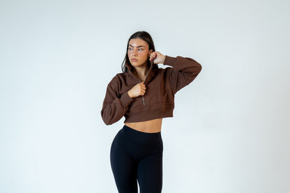 College Half-Zip Crop Jumper - Hot Chocolate