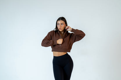 College Half-Zip Crop Jumper - Hot Chocolate