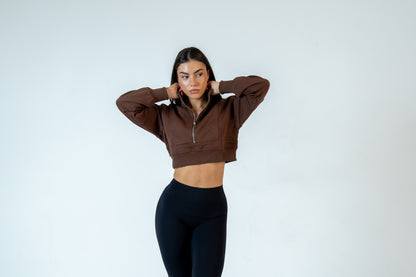 College Half-Zip Crop Jumper - Hot Chocolate